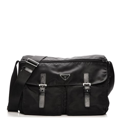 prada vela hunting bag messenger small nero|PRADA Nylon Vela Messenger Black 1466911 .